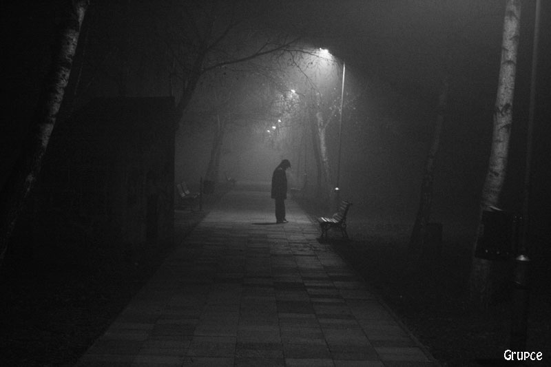 photo "In the Mist" tags: black&white, landscape, night