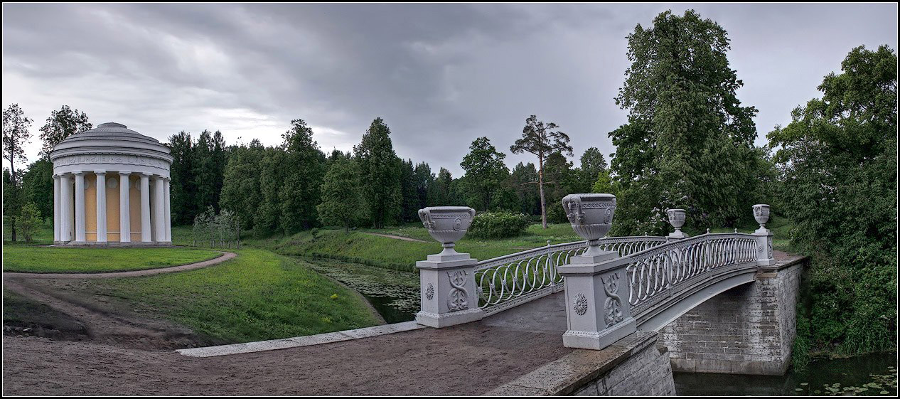 photo "Landscape with bridge and rotunda" tags: landscape, panoramic, summer