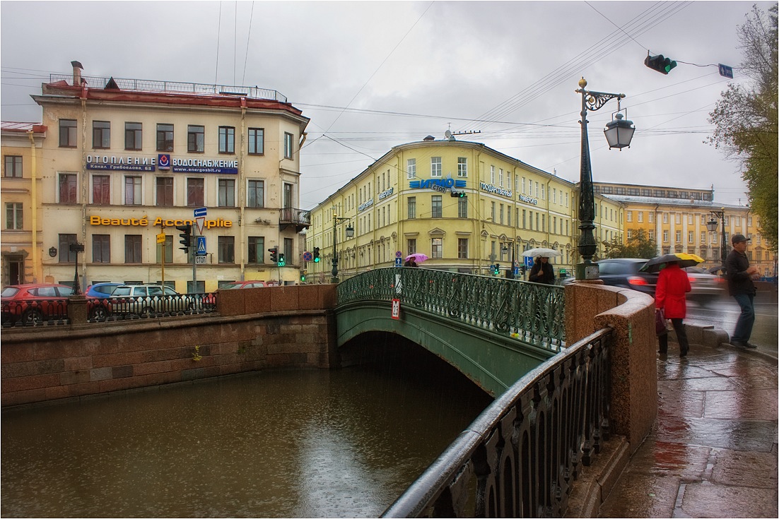 photo "***" tags: city, architecture, landscape, St. Petersburg, bridge, building, rain, river, water