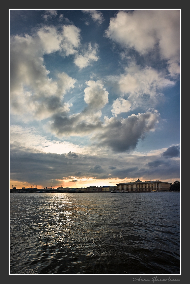 фото "Предзакатный хоровод облаков" метки: пейзаж, панорама, город, Санкт-Петербург, вода, закат, облака, река