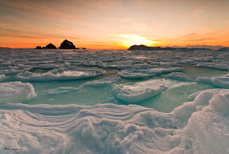 фото "Рассвет Охотского моря" метки: пейзаж, закат, зима