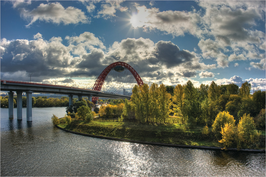 photo "***" tags: landscape, architecture, autumn, bridge, clouds, river, sun, water