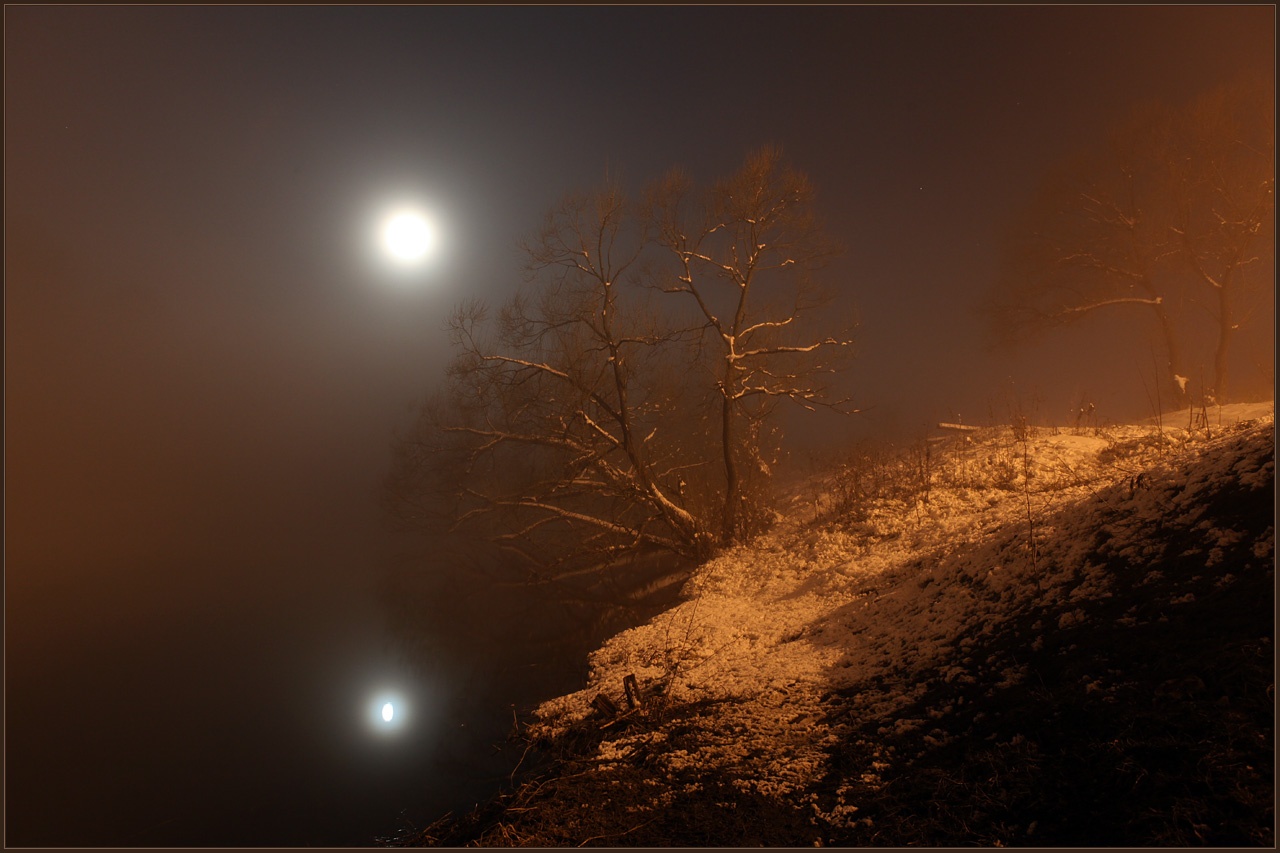 фото "Таинственное полнолуние в тумане ..." метки: пейзаж, зима, ночь
