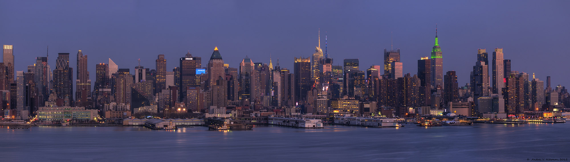 фото "Manhattan at twilight: a panoramic view from Weehawken" метки: пейзаж, панорама, HDR, Нью-Йорк, городской пейзаж, ночь