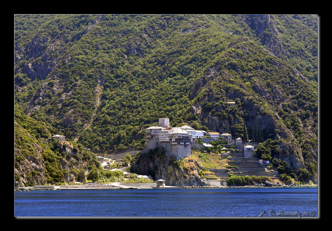photo "Dionisiat. Holy Monasteries of Mount Athos." tags: architecture, landscape, travel, Europe, building, forest, mountains, summer, temple