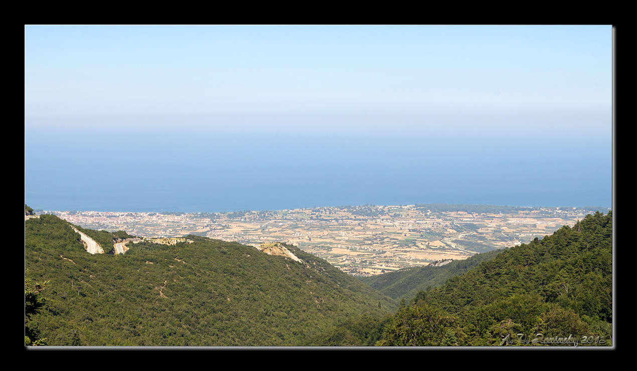 photo "View from the Mountain Gods." tags: landscape, travel, panoramic, Europe, forest, mountains, road, sea, summer, water