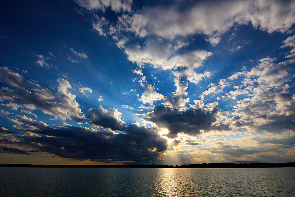 photo "***" tags: landscape, blue, clouds, lake, river, sky, sun, sunset