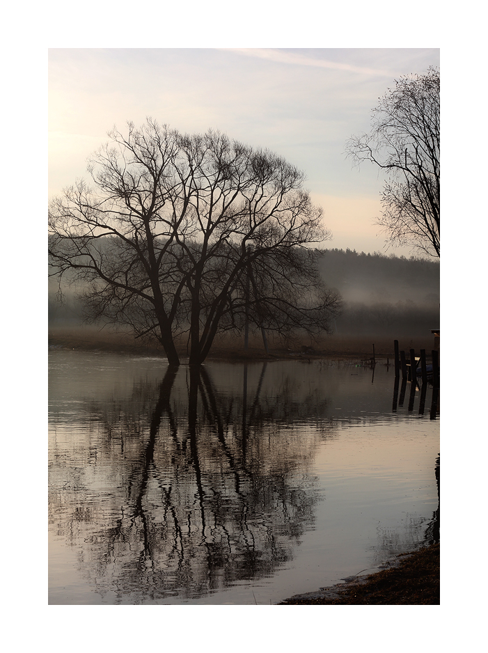 photo "dawning" tags: landscape, fragment, travel, Europe, clouds, field, fog, forest, meadow, river, spring, sunset, village, water