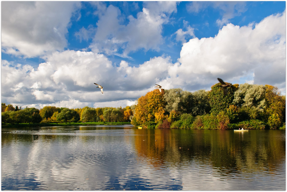 photo "***" tags: landscape, autumn, clouds, park, pond, sky