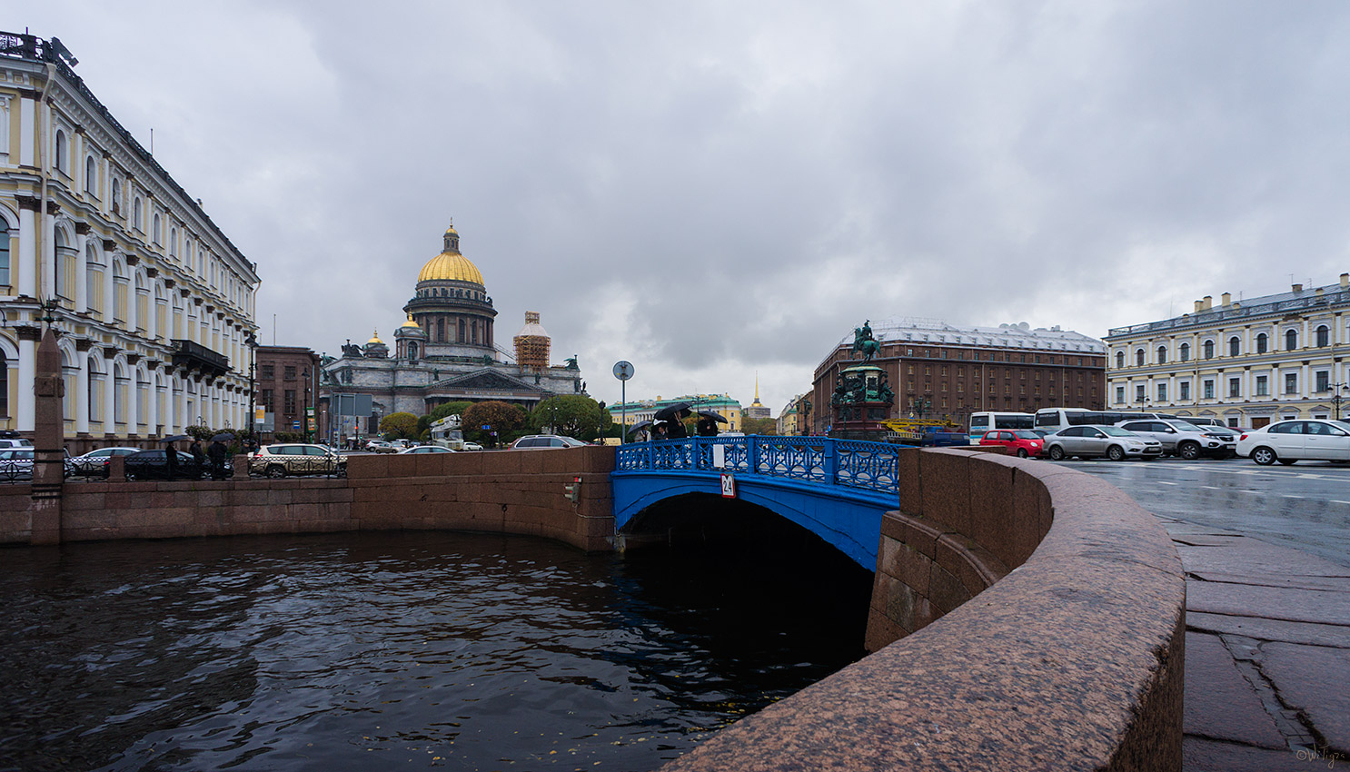 photo "blue Bridge" tags: landscape, architecture, city, autumn, rain, river, temple