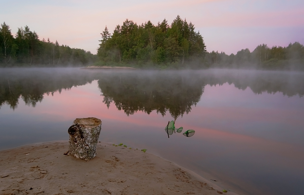 photo "Fisherman's place" tags: landscape, fog, morning, river, summer, sunrise