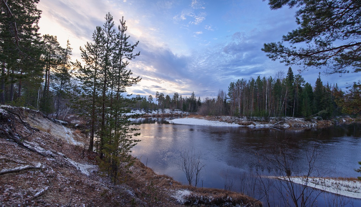 фото "По первому снегу" метки: пейзаж, панорама, лес, осень, река, снег