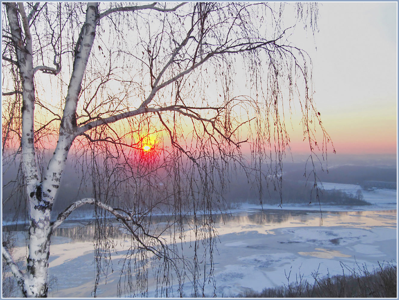 photo "***" tags: landscape, river, sunset, winter, Берёза