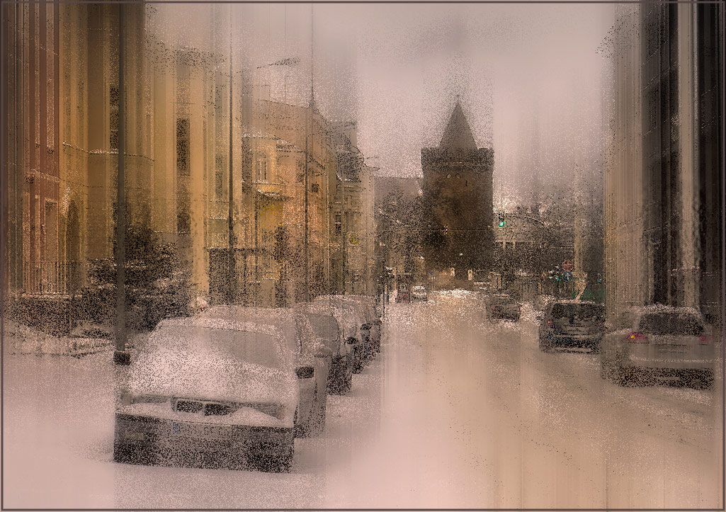 photo "***" tags: city, digital art, Europe, foto liubos, street, tower, winter, бранденбург, старый город