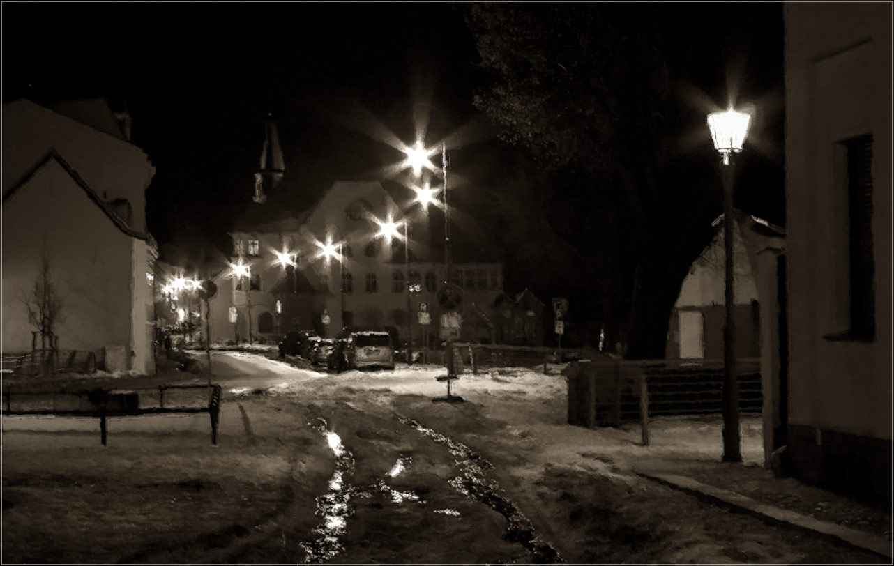 photo "***" tags: city, foto liubos, night, snow, street, winter, бранденбург, старый город, фонари