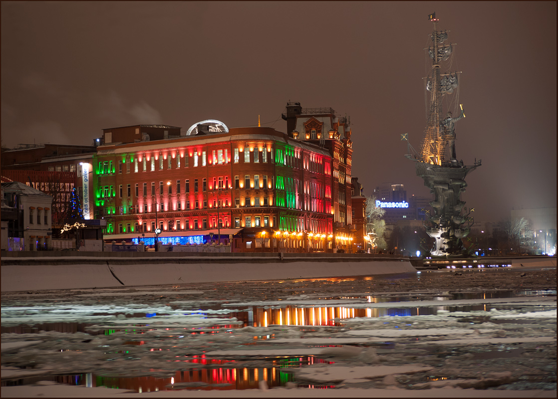 photo "embellished" tags: landscape, architecture, night, river, water, winter