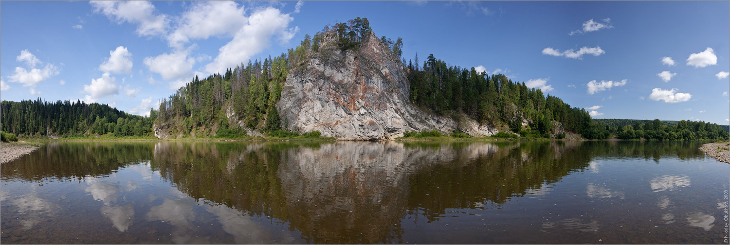 photo "Panorama / 0194_0113-0120" tags: landscape, panoramic, clouds, forest, mountains, river, rocks, summer, water