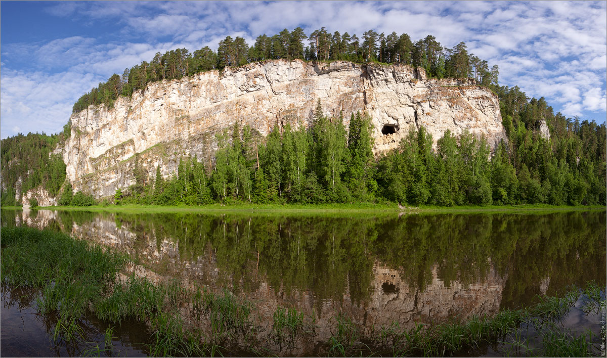 photo "Panorama / 0196_0244-0248" tags: landscape, panoramic, clouds, forest, mountains, reflections, river, rocks, summer, water