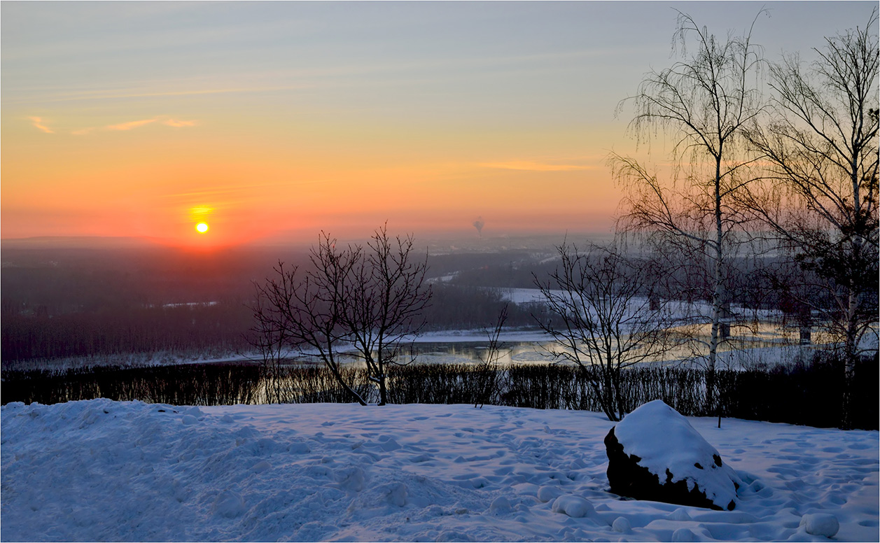 photo "***" tags: landscape, clouds, evening, river, sky, snow, sun, sunset, winter, берега