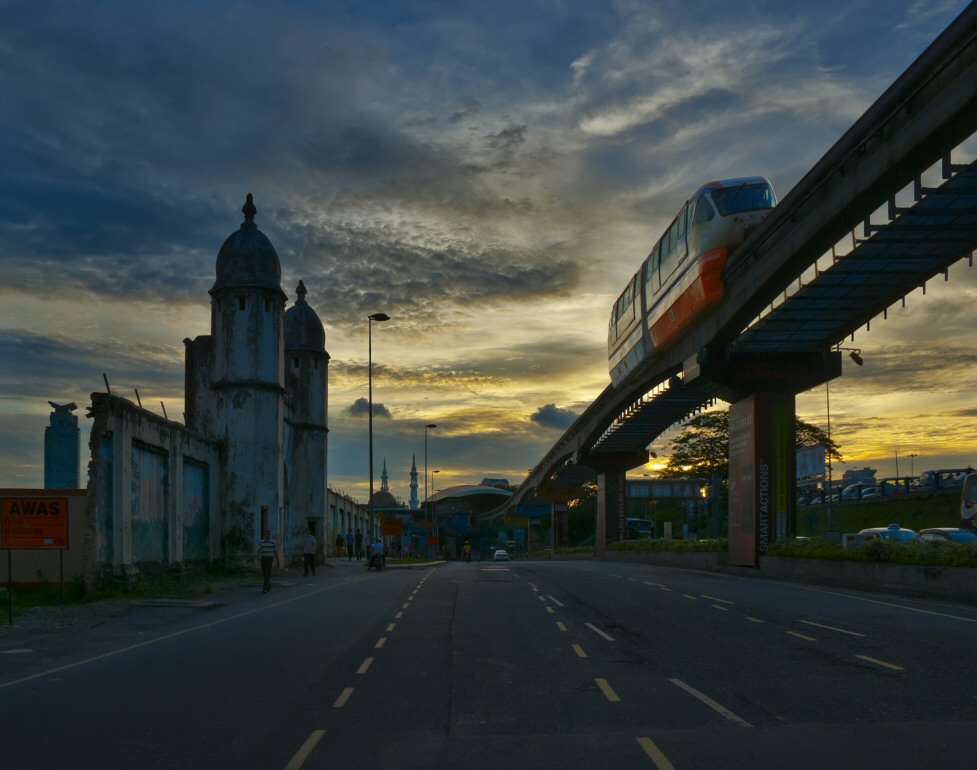 photo "From different eras" tags: travel, city, technics, Asia, sunset, temple