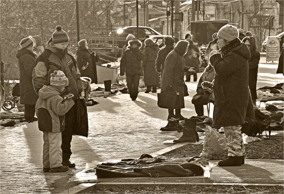 фото "Торг" метки: стрит-фото, черно-белые, мороз, уличный базар, утро