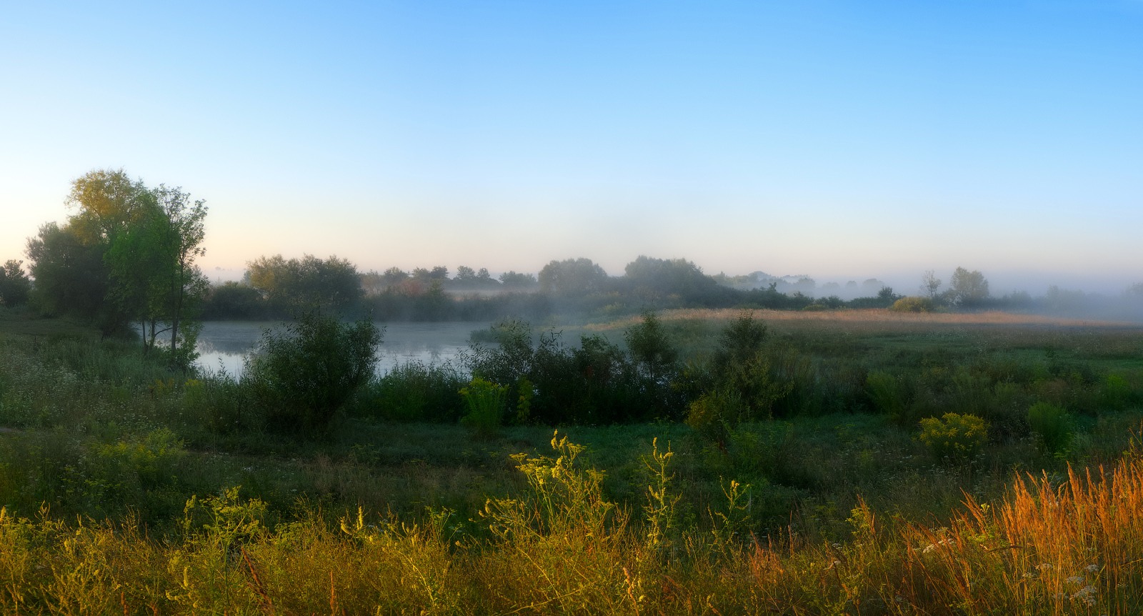 photo "About the light and shadow ..." tags: landscape, nature, travel, fog, morning, river, sun