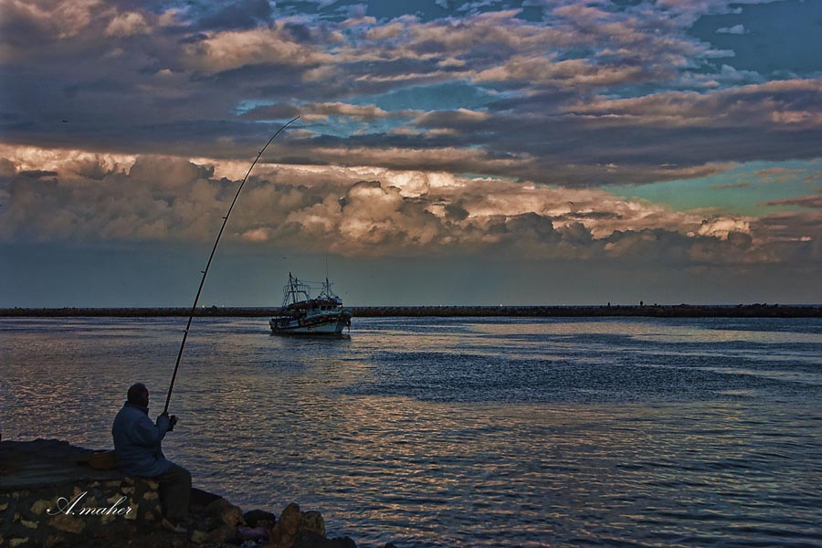 photo "Fishing at sunset" tags: landscape, 