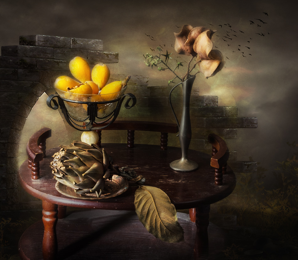 photo "Fantasy with artichoke and medlar" tags: still life, Fantasy with artichoke and med