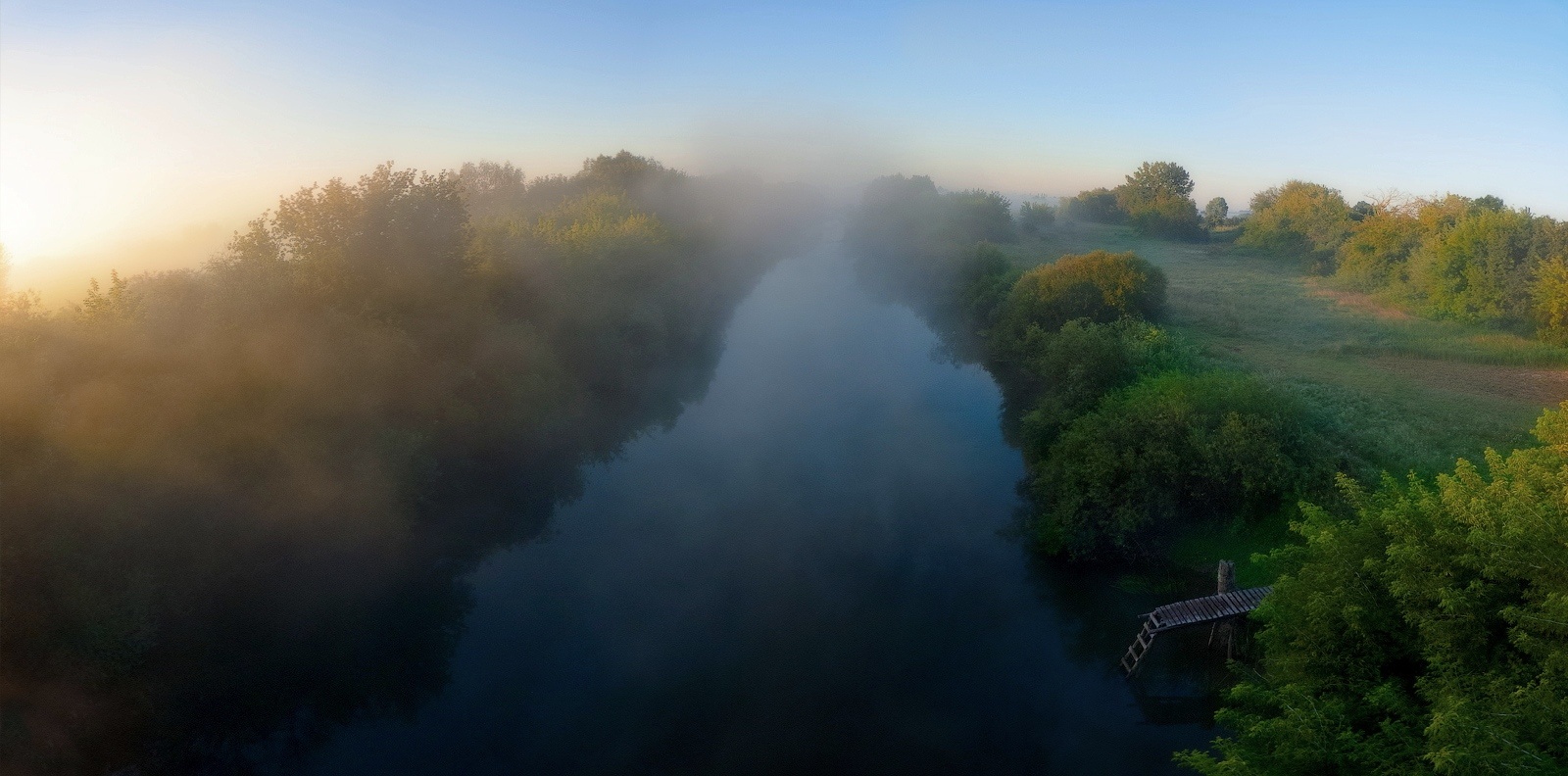 photo "Over the river ..." tags: landscape, panoramic, fog, morning, river