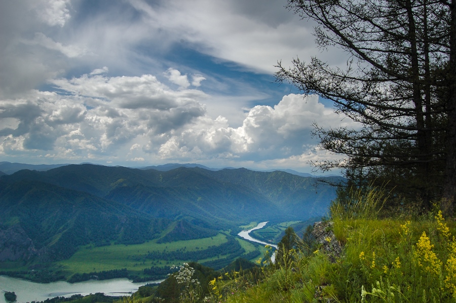 photo "***" tags: landscape, clouds, forest, mountains, river, summer