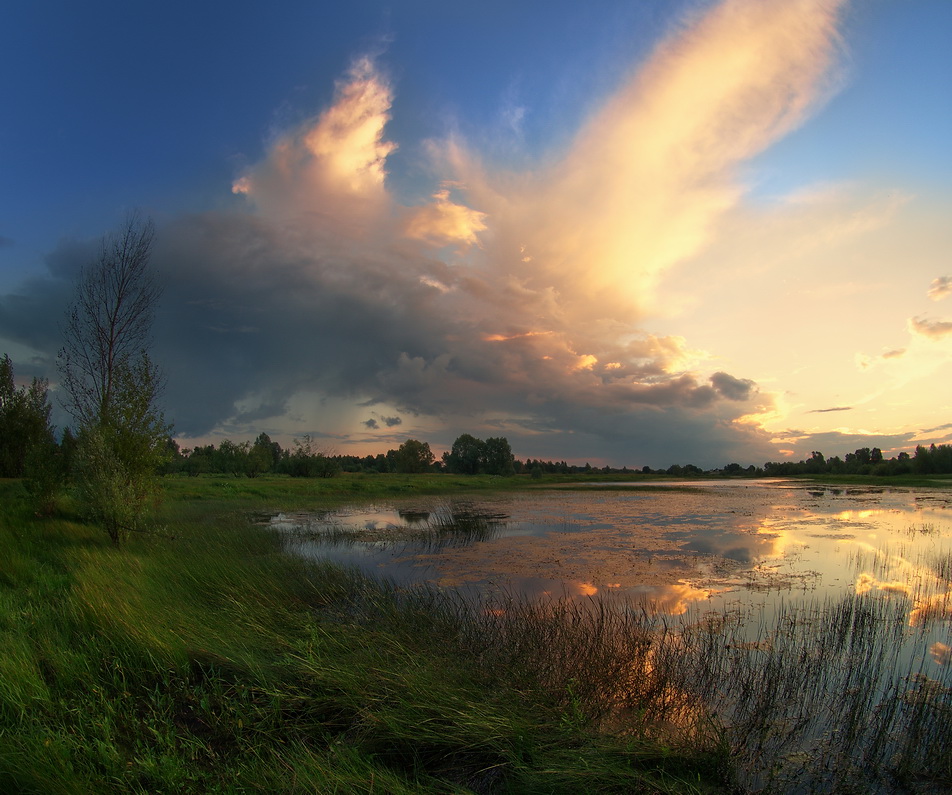 photo "***" tags: landscape, clouds, lake, meadow, summer, sunset, water