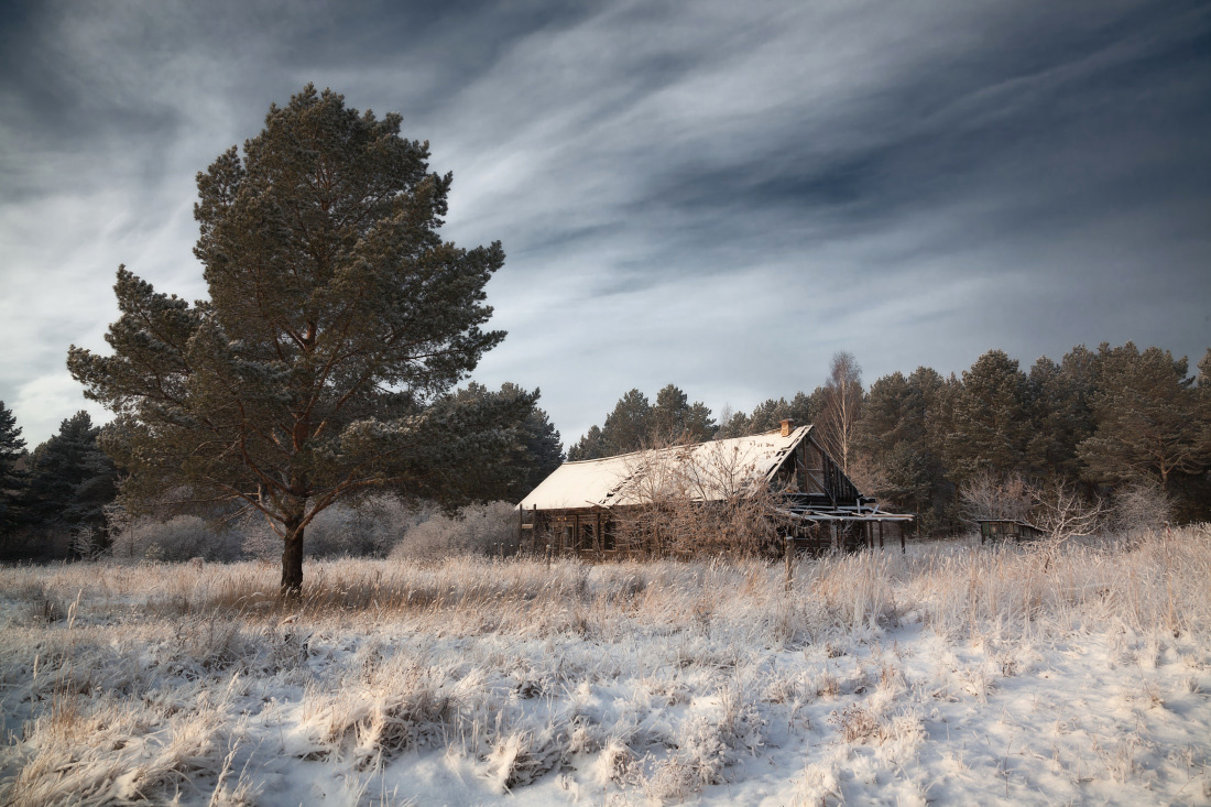 photo "***" tags: landscape, clouds, forest, snow, winter, дом