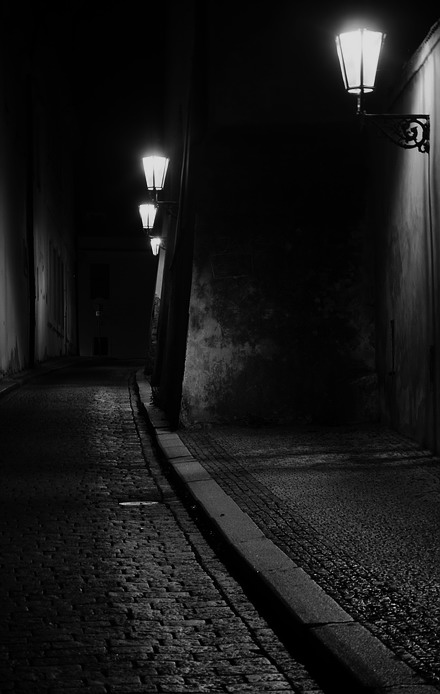 photo "Hочной улица и фонари" tags: black&white, Prag, Prague, Praha