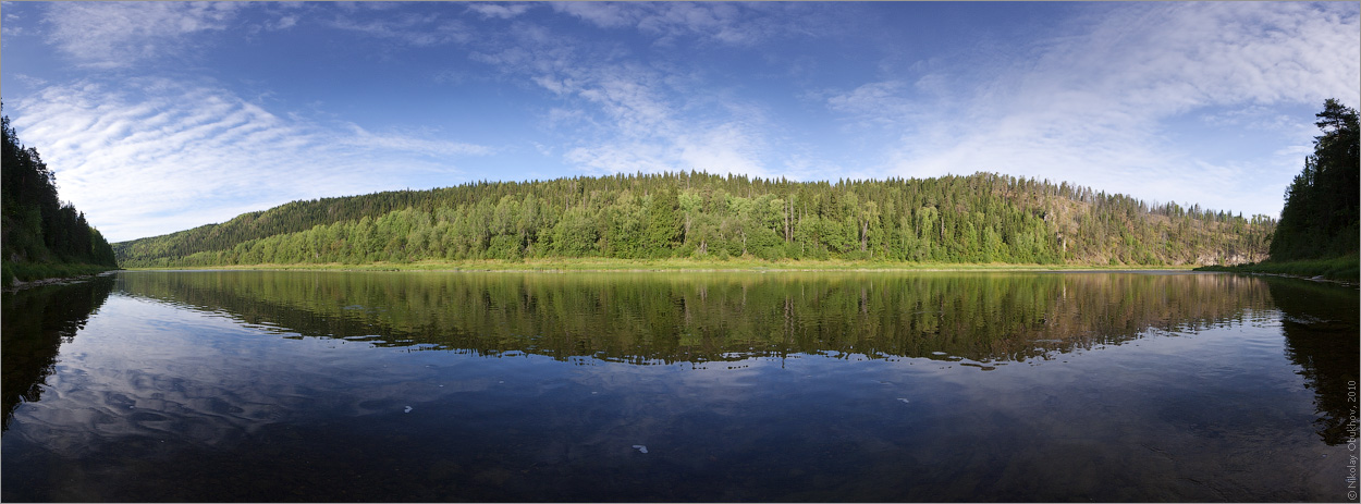 photo "Panorama / 0201_0236-0244" tags: landscape, panoramic, forest, reflections, river, summer, water