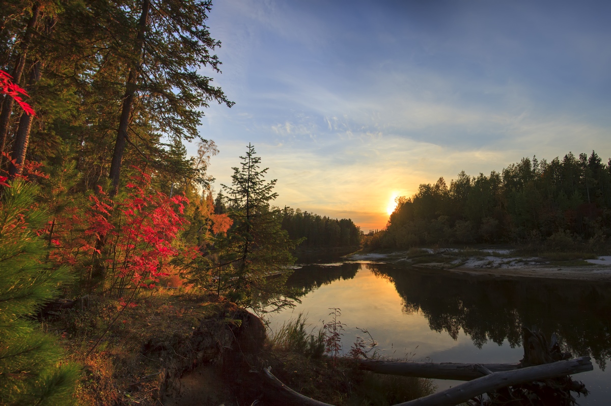 photo "***" tags: landscape, autumn, forest, river, sunset