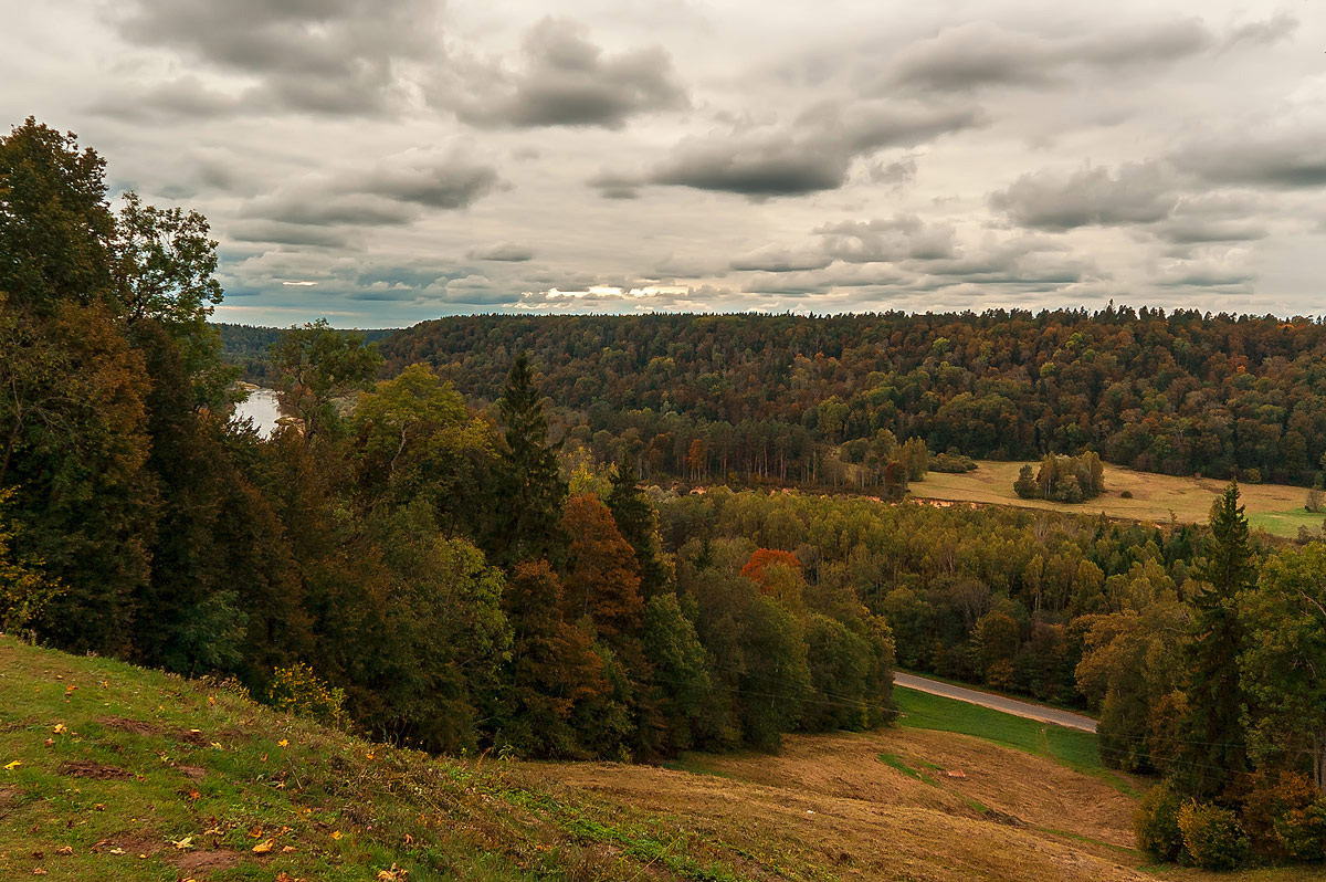 фото "Краски осени..." метки: пейзаж, природа, вода, деревья, дорога, небо, облака, осень