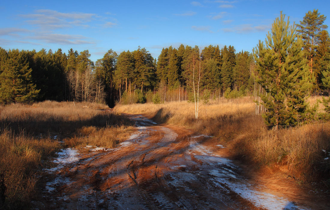 photo "***" tags: landscape, clouds, forest, road, глина, лед, ноябрь