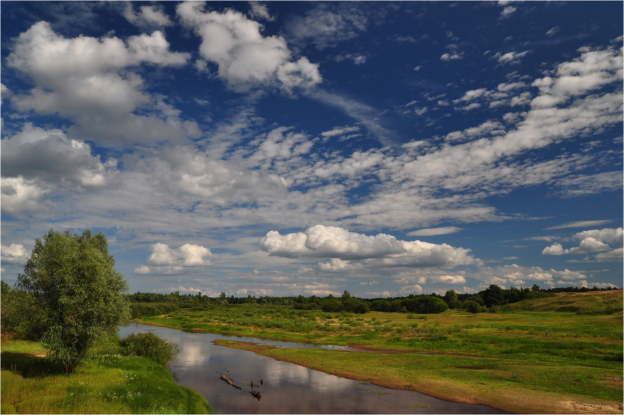 photo "***" tags: landscape, clouds, grass, river, summer, water