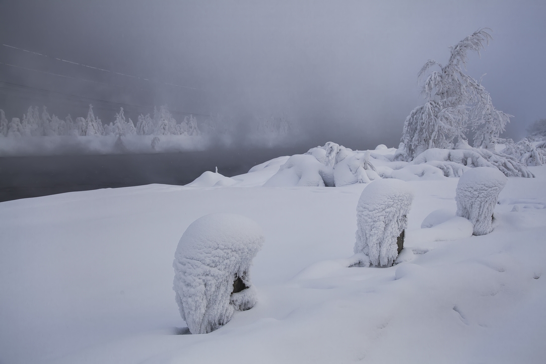 фото "Укутались" метки: природа, зима, река, снег, туман