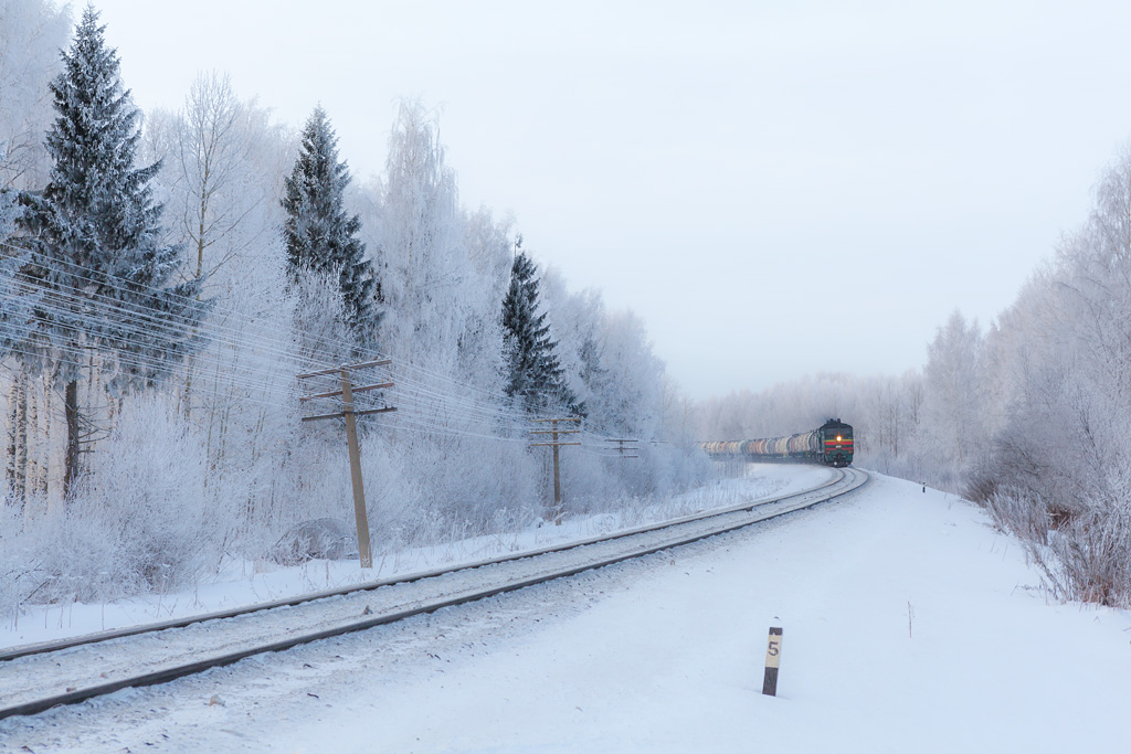 photo "Approaching" tags: landscape, technics, winter, ЖД, РЖД, железная дорога, локомотив, мороз, поезд, рельсы, состав