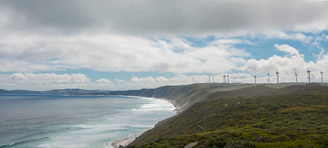 фото "Энергия природы_2" метки: пейзаж, природа, hills, ocean, sea, turbines, waves, wind farm, горы, небо, облака