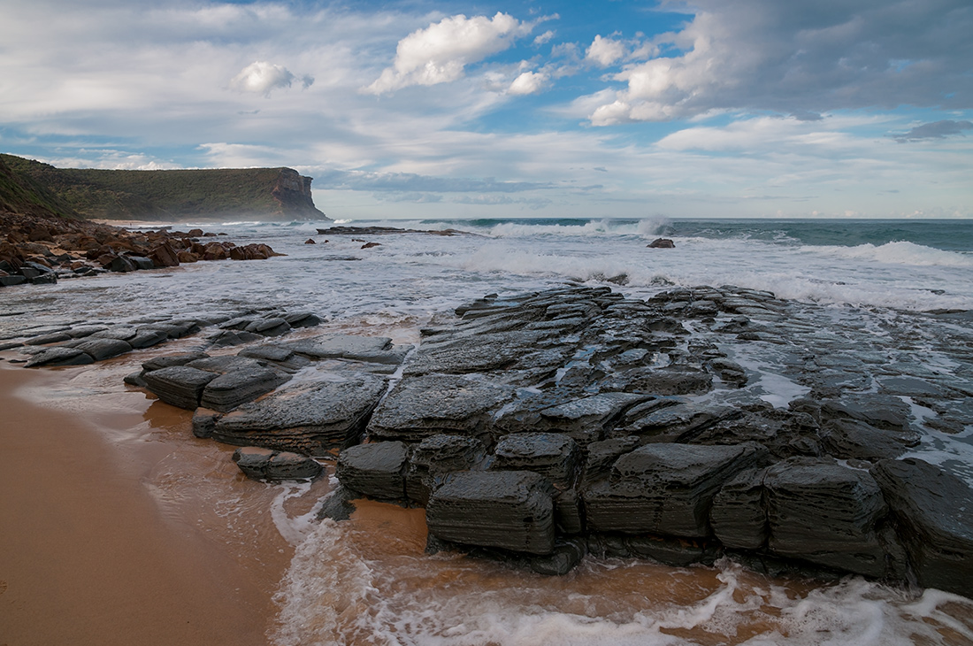 photo "***" tags: landscape, Sand, beach, clouds, ocean, rocks, sea, sky, waves