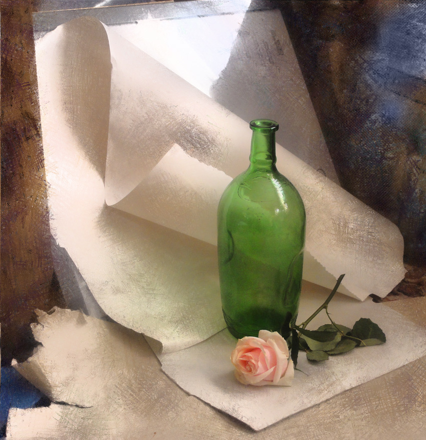 фото "Бутылка и роза" метки: натюрморт, бутылка, розы