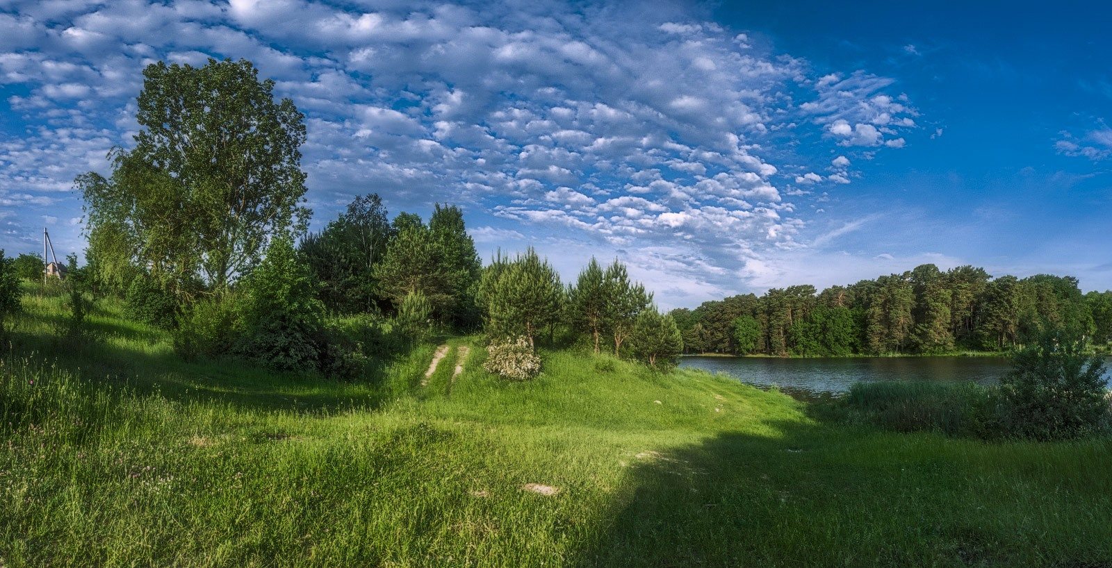 фото "У озера..." метки: пейзаж, природа, панорама, берег, озеро, трава, утро