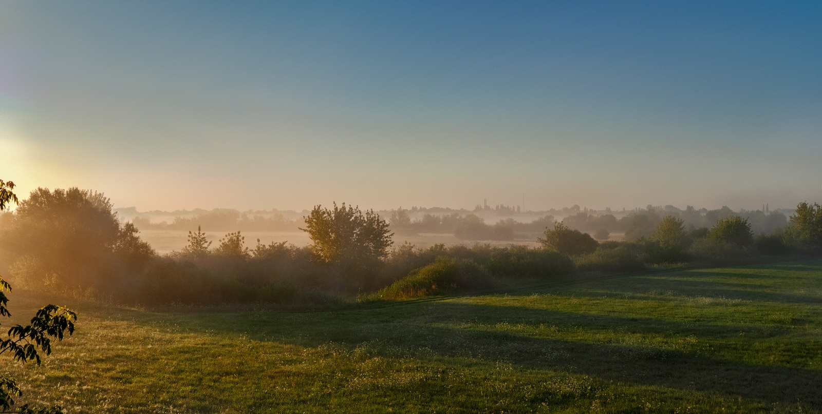 photo "***" tags: landscape, nature, panoramic, field, light, morning, river, sun, sunrise, роса
