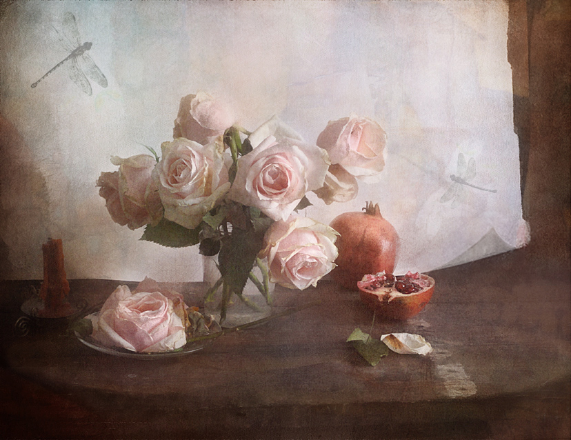 фото "Розы и гранат" метки: натюрморт, Гранат, розы