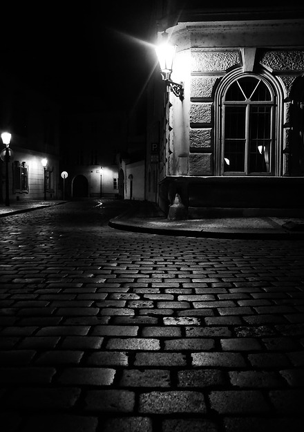 photo "Hочные фонари и мостовая" tags: black&white, Prag, Prague, Praha