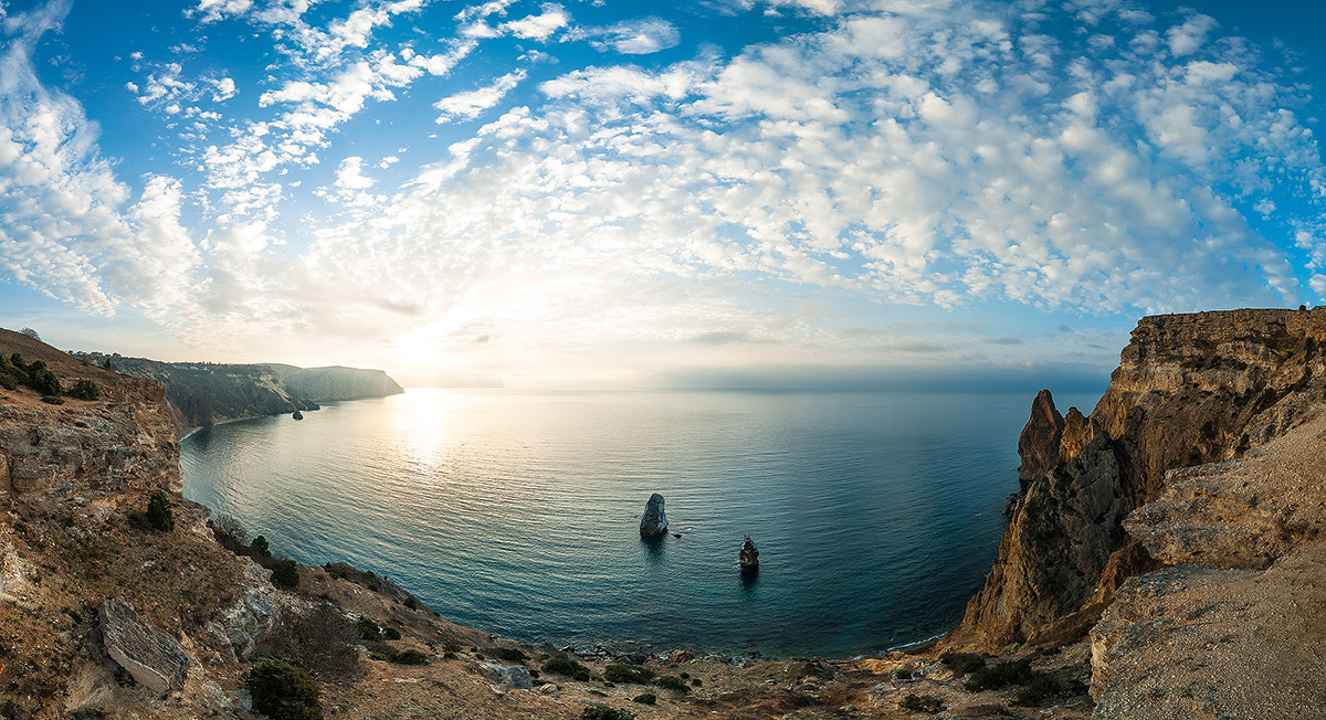 photo "***" tags: panoramic, landscape, nature, Crimea, clouds, mountains, water, Фиолент, Черное море, скала