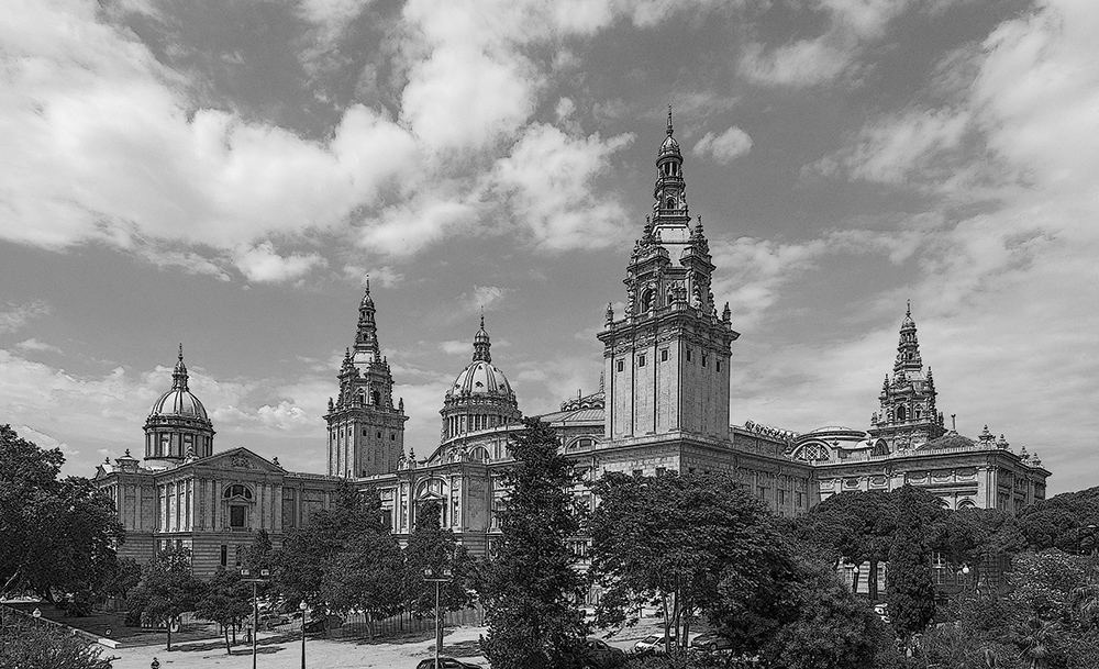 фото "Королевский дворец в Барселоне" метки: архитектура, путешествия, черно-белые, 