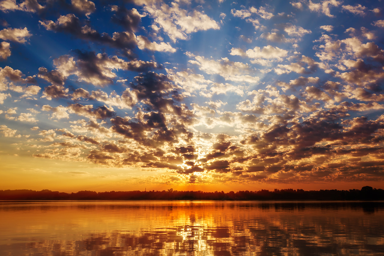 photo "Sunrise over the river" tags: landscape, clouds, morning, river, sun, water, Восход, отражение